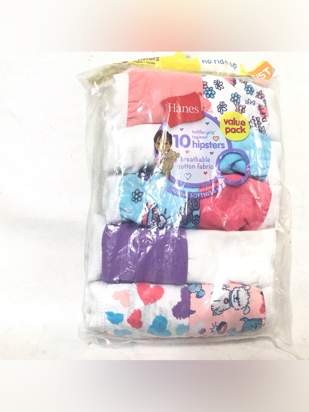 10 Pack Hanes Girls' 4T-5T Assorted No Ride Up Cotton Hipster Panties Underwear